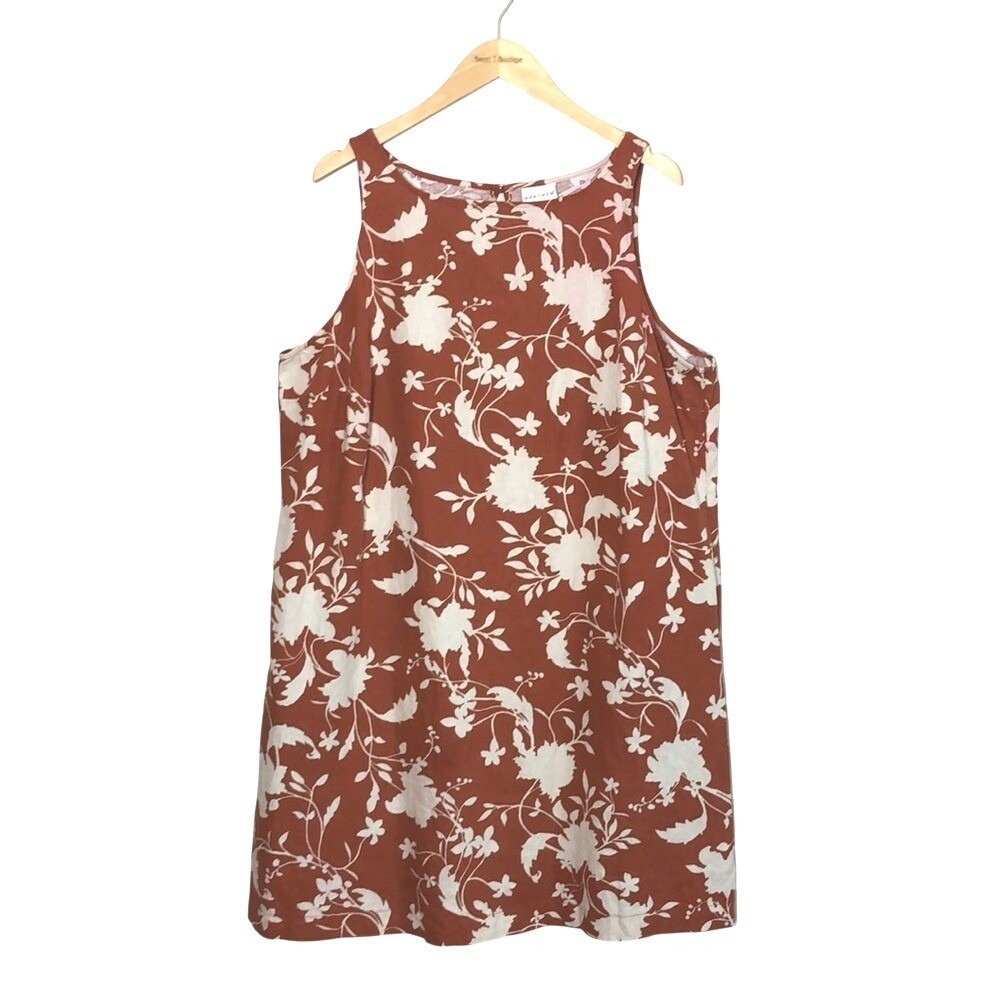 AVA & VIV Size XXL Sleeveless Rust Floral Linen Blend Midi Shift Dress 2024